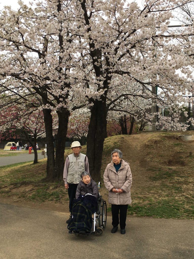 お花見を楽しむ3名の男女